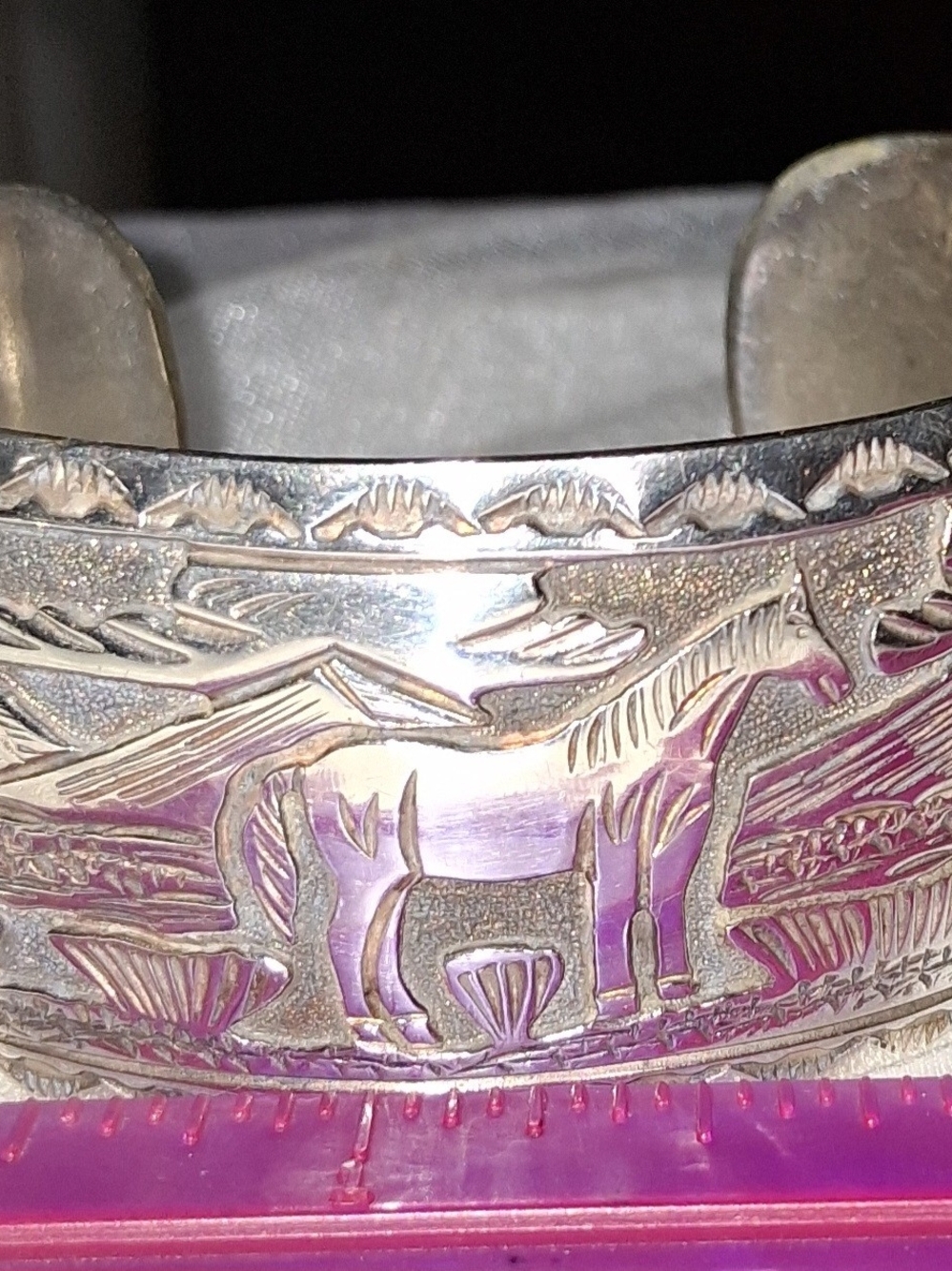 Vintage Navajo Robert Lincoln Sterling Silver Storyteller House Cuff Bracelet